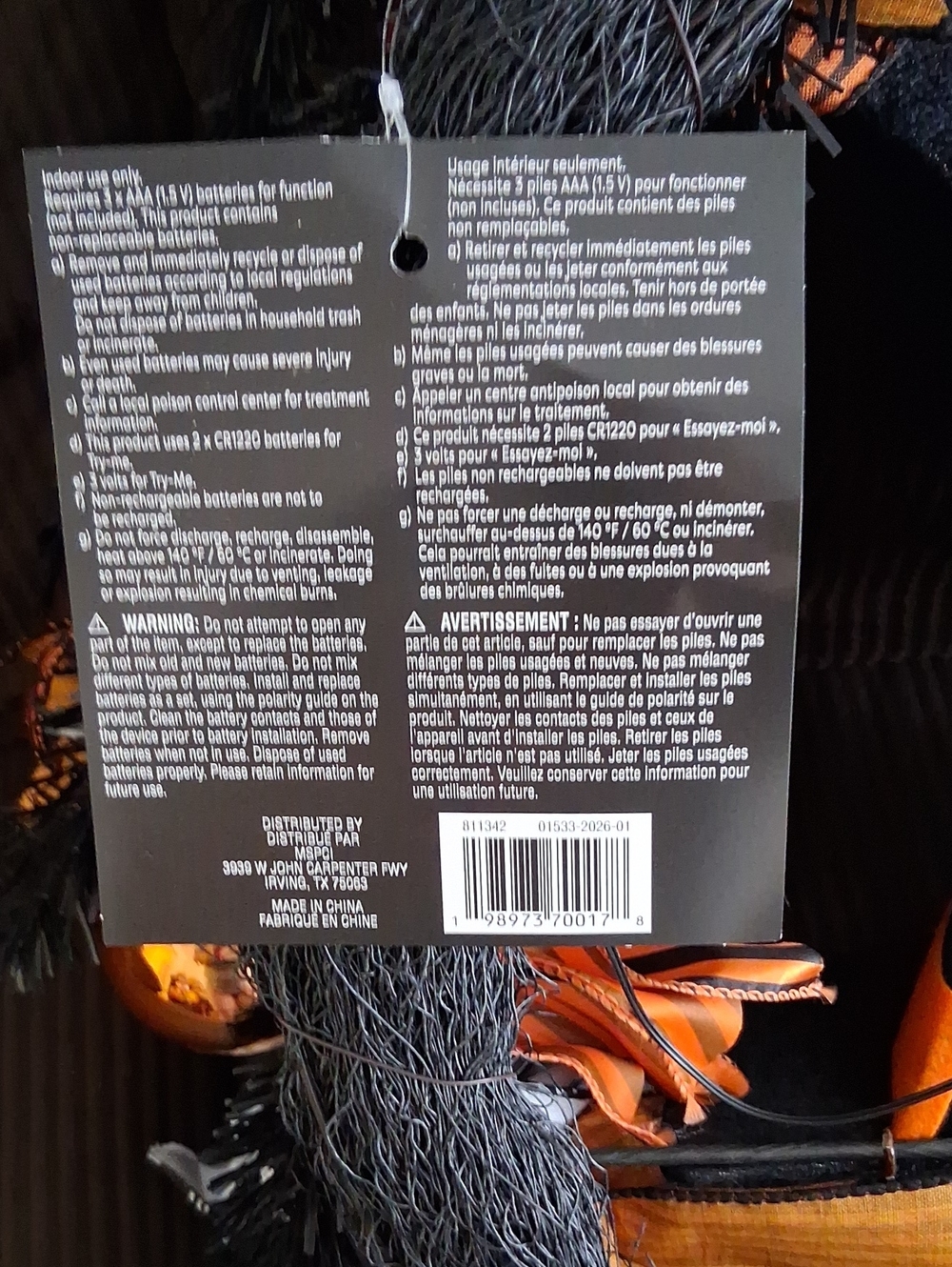 Ashland Black and Orange LED Witch Hat Wreath - Picture 6 of 7